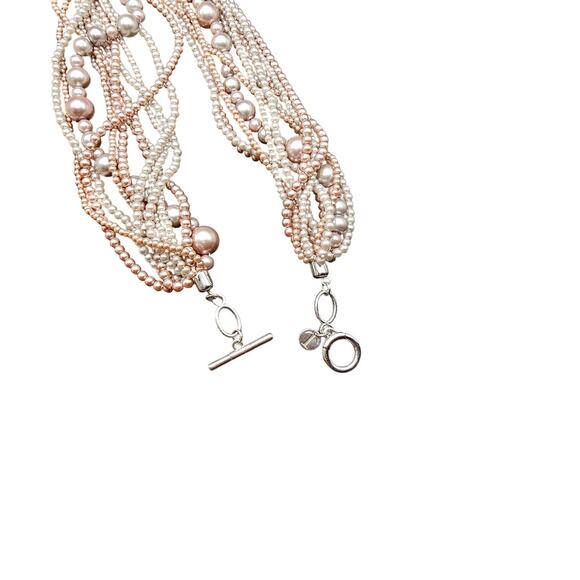 Talbots Multi-strand beaded necklace muted cream pink colors - Picture 4 of 7